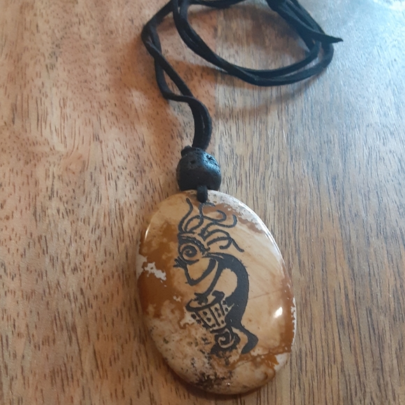 AWESOME- Picture Jasper/ Black Lava Stone/ Faux Black Suede Cord Necklace. - Picture 2 of 9